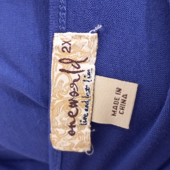 One World 2X Popover Short Sleeve Shirt Top Embroidered Beaded Blue - Picture 9 of 11